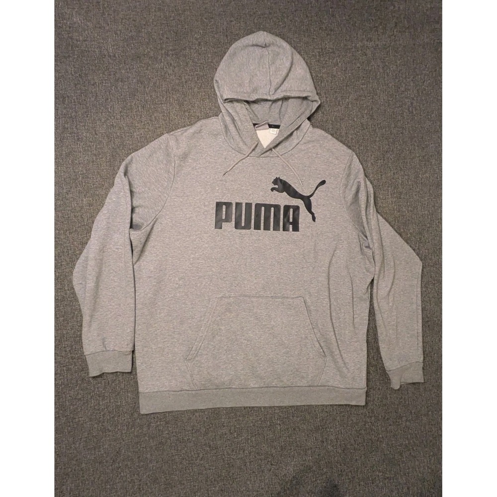 Puma Men's Gray Logo Pullover Y2K Hoodie Size XXL Athletic Wear Sweatshirt